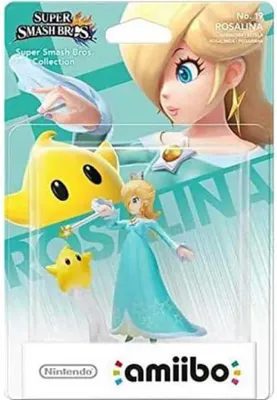 A product shot of a Nintendo amiibo figure of Rosalina from Super Smash Bros. in its packaging.