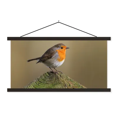 Produktbild von MuchoWow® Textilposter Vogel - Rotkehlchen - Holz 120x60 cm mit schwarzem Rahmen - Dekoration Schlafzimmer