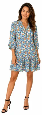 Produktbild von Elegantes Damenkleid, Sommerkleid, luftiger Stoff, Blumenmuster, Blau – M/L