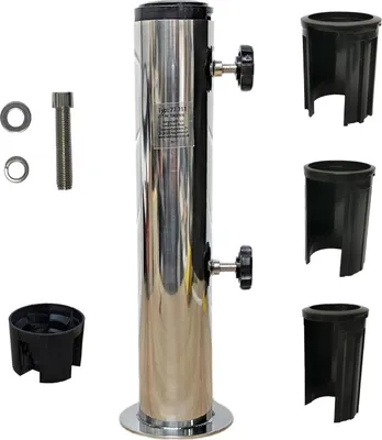 Image de Tube de support en acier inoxydable pour pied de parasol comme support de rechange pour les pieds en granit, en béton et en fonte - vis de blocage, douilles de réduction, rondelles à visser, insert pour pied de parasol