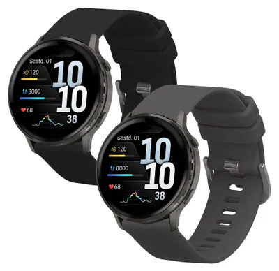 Produktbild von kwmobile 2x Uhrenarmband für Garmin Venu 4 41mm Armband - Fitnesstracker Band Set aus TPU Silikon - Ersatzarmband Smartwatch - Schwarz Grau
