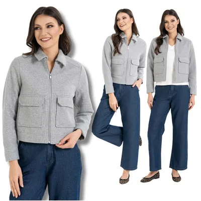Produktbild von Damen Bomberjacke - elegante Bomberjacke Größe 3XL - modische Jacke grau - weiche Stoffjacke