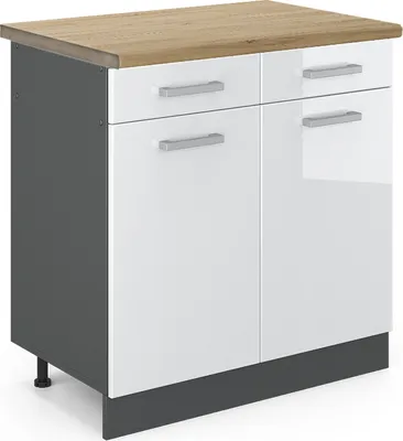Image de Meuble cuisine Vicco R-Line Blanc Haute brillance 80cm , PT Chêne, Model 46847