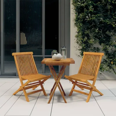Image de The Living Store 3-pc. Ensemble de salle à manger de jardin bois massif teck