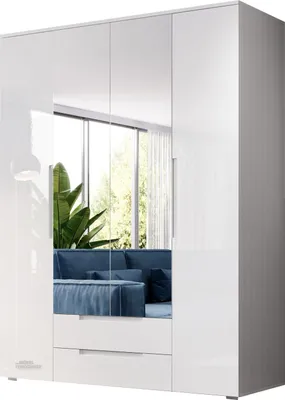 Produktbild von Kleiderschrank Drehtürenschrank mit Spiegel weiß hochglanz 160 cm - SPICE - Die Möbelfundgrube