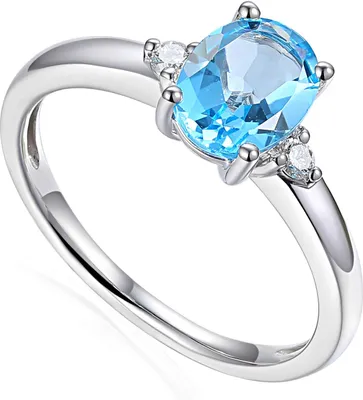 Produktbild von 585er Weißgold Damenring mit Blautopas 1,41ct. und Brillanten 0,08ct. Gr. 54
