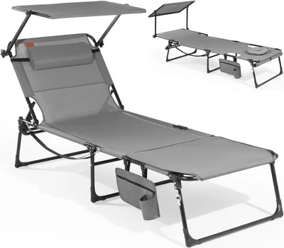 Produktbild von Sonnenliege klappbar mit Gesichtsaussparung – verstellbare Garten- und Campingliege bis 180 kg belastbar, hellgrau