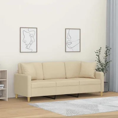 Produktbild von Design Möbel 3-Sitzer-Sofa mit Zierkissen Creme 180 cm Stoff - 2024 Neu