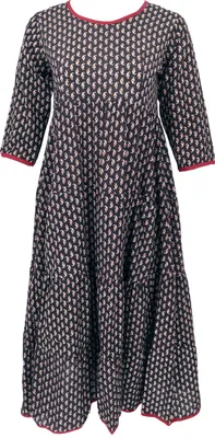 Produktbild von Boho Sommerkleid, Bedrucktes Wadenlanges Kleid - Dunkelbraun, Damen, Baumwolle, Größe: S