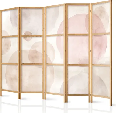 Zdjęcie produktu dla Ekran 225x172 cm 5-częściowy jednostronny elegancki ekran prywatności ścianka działowa ścianka działowa drewniany motyw deco domowe biuro botanika natura abstrakcja a-A-10251-bh-b