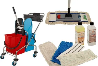 Imagen del producto de Conjunto de 10 unidades de mopas Silecomplaza, que incluye cubo, carro de limpieza y 2 cabezales de fregona de 40 cm