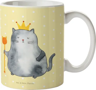 Produktbild von Mr. & Mrs. Panda Camping Tasse Katze König - Gelb Pastell - Geschenk, Mehrwegbecher, Cat, Kindertasse, Schulkind, Wohnung, Trinklernbecher, Krone, Cats, Haferl, Pott