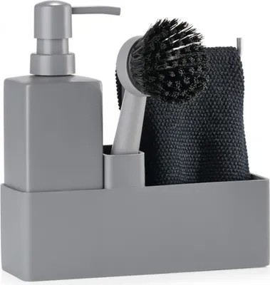 Produktbild von Zone Denmark Geschirrspülset, 4-tlg., mit Putzlappen, Seifenspender, Spülbürste, Silikon / Keramik, Cool Grey, 15241