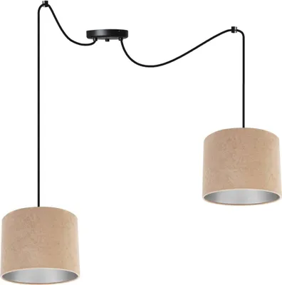 Produktbild von Milan Spider Hängelampe - Hängeleuchte in Spinnenform - Deckenlampe – Spinne Lampe mit 2 Kopf - Hängeleuchte aus Metall und Stoff  - E27 - Beige und Silber
