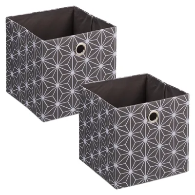 Image de Boîte de rangement en tissu, lot de 2, motif blanc, H x L x P : 30,5 x 30 x 30 cm, pliable