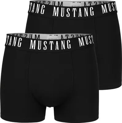Produktbild von Mustang Herren Boxershorts 2er Pack - Bequeme Baumwollunterwäsche mit Elasthan, Weicher Bund mit Logo, Schwarz, Komfortabler Sitz XL