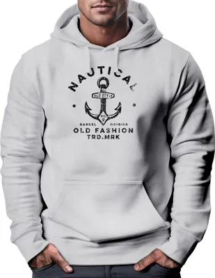 Produktbild von Hoodie Herren Anker Motiv Nautical Kapuzen-Pullover Männer Fashion Streetstyle Neverless® grau XXL