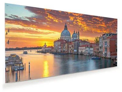 Produktbild von Glasbild 120x60cm in XXL für Wohnzimmer, Schlafzimmer Motiv Venedig bei Sonnenuntergang