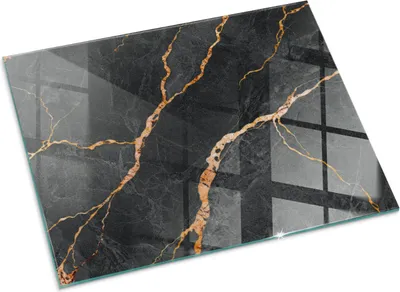 Produktbild von Eleganter Marmor mit Aderung – Glasbodenplatte für – Kaminofen – Kaminplatte Glas – Schutzglas – Funkenschutzplatte –Glasbodenplatte Feuerfeste – Hitzeschutzplatte – Bodenschutz aus Glas – 80x60 cm