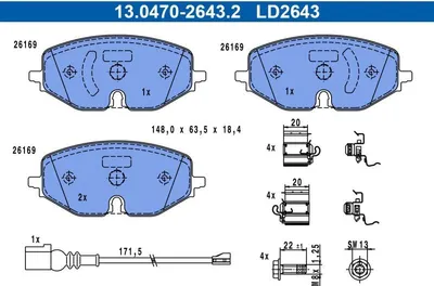 Produktbild von ATE 13.0470-2643.2 Bremsbeläge Satz Vorne für VW Golf VIII Schrägheck (CD1) GOLF VIII Variant (CG5) für SKODA Octavia IV Combi (NX5) für AUDI