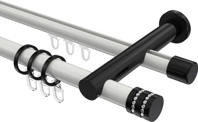 Produktbild von Interdeco Rundrohr-Innenlaufstange / Gardinenstange (Kombination) Weiß / Schwarz, Typ Platon Estana (Glitzerkappe), 20 mm Ø 2-läufig, 100 cm