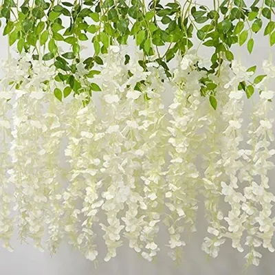 Produktbild von PolkaHome® Wisteria Kunstblumen 12 Stück, Blauregen-Girlande für Hochzeit, Fest, Haus, Garten, Innen- und Außendekoration (weiß)