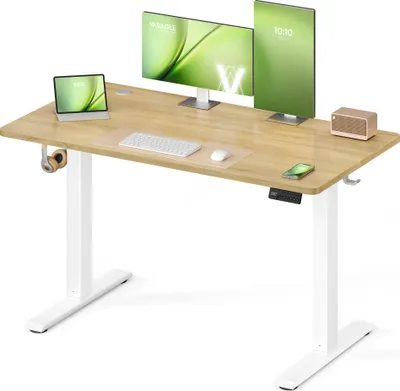 Produktbild von VASAGLE Elektrisch verstellbarer Stehtisch, Memory-Funktion mit 4 Höhen, Schreibtisch für Home Office, 120 x 60 cm, eichenfarben
