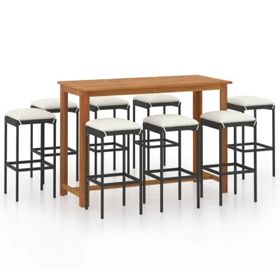 Produktbild von vidaXL 9-tlg. Gartenbar-Set mit Kissen Schwarz
