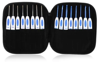 Produktbild von DIY-Strickwerkzeug, Häkelnadel, Aluminium-Set mit blau-weißem Porzellanmuster-Griff (blau)