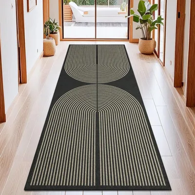 Immagine prodotto di Tappeto antiscivolo per corridoio, lavabile, 80x200 cm, nero, design moderno
