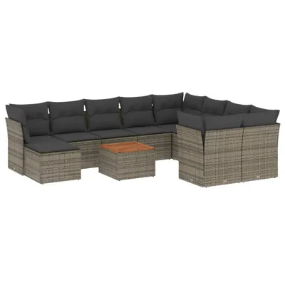 Produktbild von vidaXL 11-tlg. Garten-Sofagarnitur mit Kissen Grau Poly Rattan