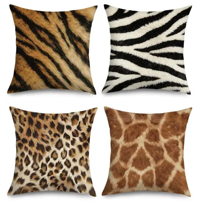 4er-Set Kissenbezüge Zebra-Leoparden-Motiv 45x45 cm