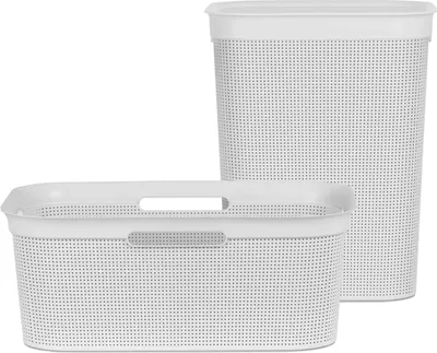 Produktbild von Rotho Set-2tlg. Wäschesammler und Korb Brisen - 1x Wäschekorb 41L 60 x 40 x 23 cm - 1x Wäschebox mit Deckel 50L 43 x 34 x 53 cm - SET zum Wäsche sammeln