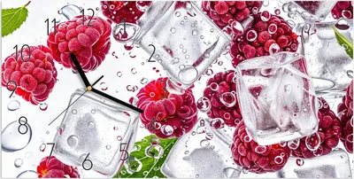 Produktbild von Wanduhr aus Glas mit Motiv Himbeereis- 60 x 30 cm - inkl. Aufhängesystem