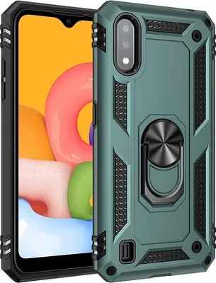 Produktbild von Mobigear Armor Ring  Samsung Galaxy A01 Hülle Hardcase Backcover Stoßfest mit Ringhalter - Grün