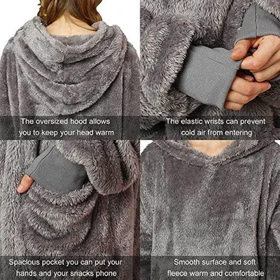 Produktbild von Übergroße Kapuzenjacke – Kapuzenmantel – Warmer Mantel – Warme Kapuzenjacke – Wintermantel – Fleece-Decke – Kapuzen-Decke