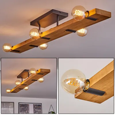 Produktbild von Stradella Deckenlampe aus Metall/Holz/Kunststoff in Schwarz/Natur/Weiß