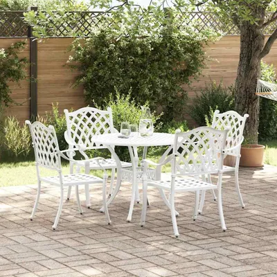 Produktbild von "2026 Aktion"Garten Essgruppe 5 pcs mit 4 Sessel und Esstisch - CLORIS - Balkonmöbel - Weiß Aluminium - Gartenstühle Promotion161408