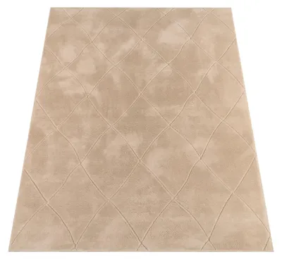 Produktbild von Paco Home Teppich Wohnzimmer Schlafzimmer Kurzflor Skandi Rautenmuster Einfarbig 3D Soft 80x150 cm
