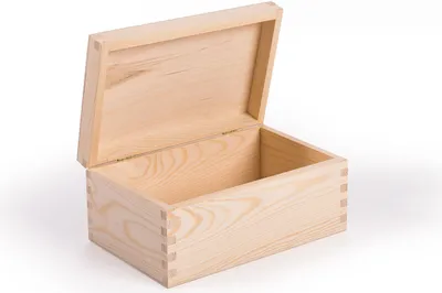 An open wooden box on a white background.