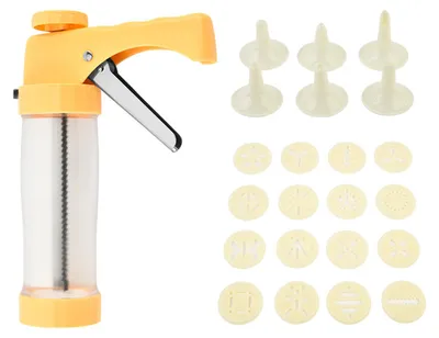 Produktbild von Kekspresse mit 16 Scheiben und 6 Dekorieraufsätzen – DIY-Keksmaschine für Zuhause, Tortendekorations-Set, Küchenbackzubehör