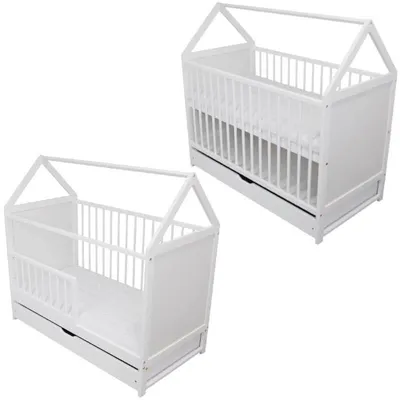 Łóżeczko/tapczanik Jaś domek z szufladą 120x60 kolor Biały + materac – zdjęcie produktu 1