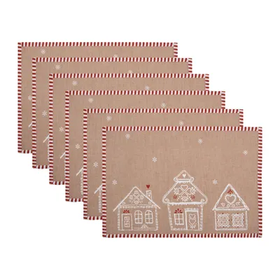 Obrázok produktu pre Clayre & Eef sada 6 podložiek 48x33 cm hnedá bavlnená perníková chalúpka