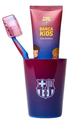 Produktbild von FC Barcelona Barca Kids Zahnpflegeset für Kinder – Zahnpasta, Zahnbürste, Becher und Kosmetiktasche