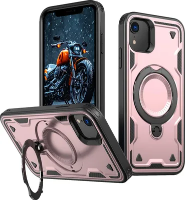 Produktbild von Dual Layer Hülle für iPhone XR mit Ring Ständer Magnetisch Stoßfest Handyhülle Roségold
