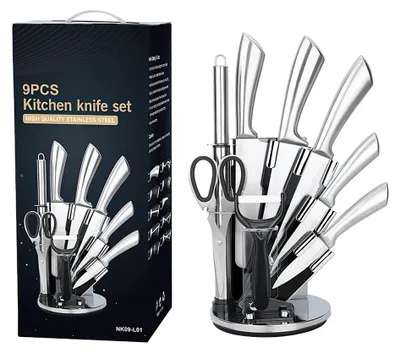Obrázek produktu pro Sada kuchyňských nožů, akrylový blok, multifunkční nůž, světle šedá