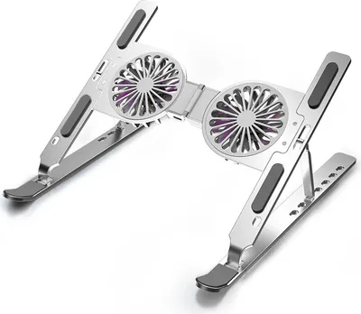 Produktbild von Laptop-Ständer mit USB-Lüfter, faltbarer, belüfteter, tragbarer Laptop-Ständer, verstellbarer Laptop-Ständer, Silber