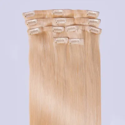Produktbild von chaarmant Clip In Extensions Echthaar 40 cm 50 g – Haarverlängerung #24 Goldblond