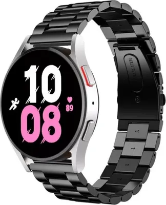 Produktbild von Strap-it Stahlarmband - Kompatibel mit Samsung Galaxy Watch 5 Armband 44mm Ersatzarmband Edelstahl - Faltschließe - Hochwertiges Material - für Smartwatch 20mm Armband Schwarz