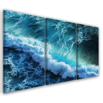 Image de Triptyque sur toile jaune naturel 90 x 60 cm Feeby bleu, tableau mural prêt à accrocher